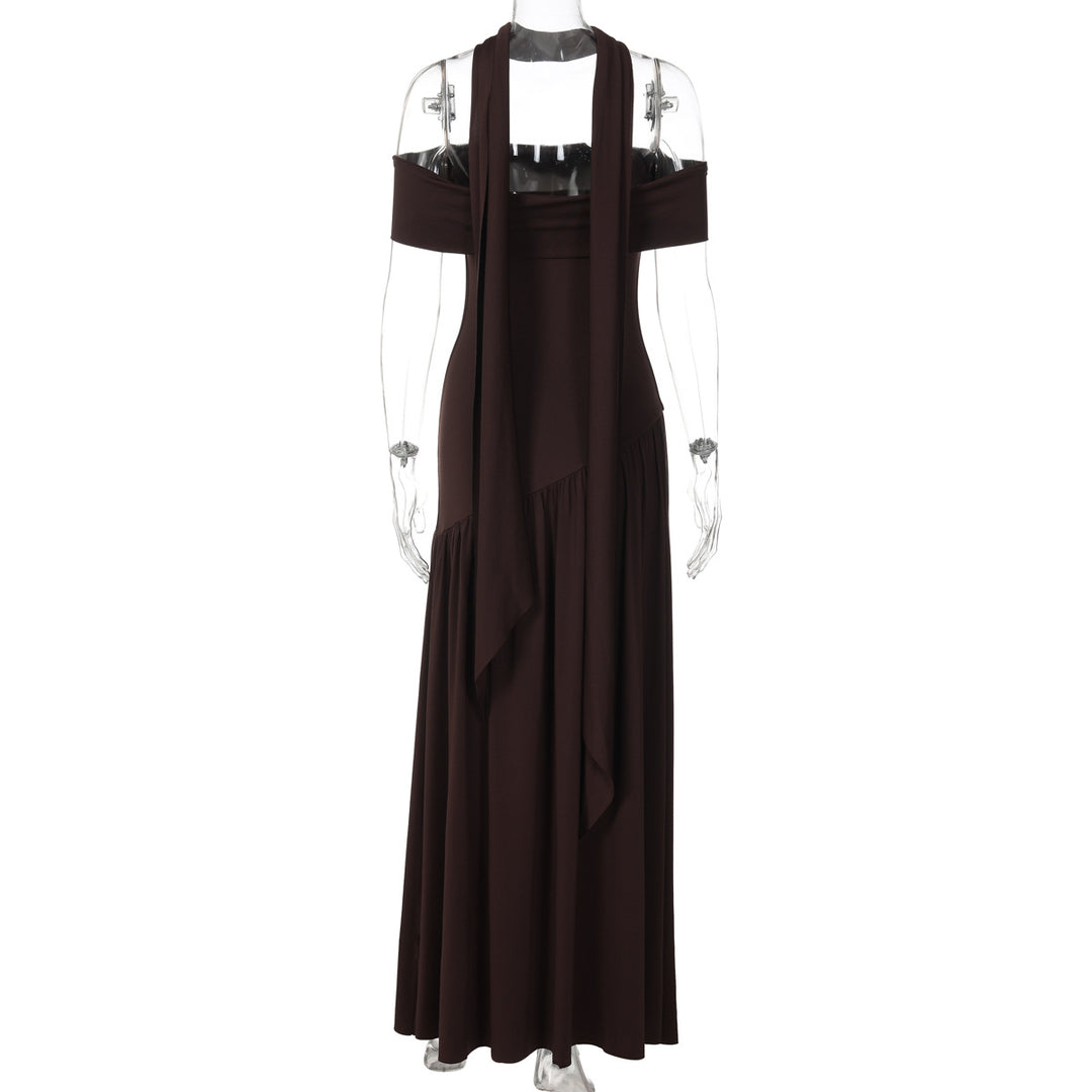 Damen Maxikleid mit schulterfreiem Design und seitlichem Schlitz EB