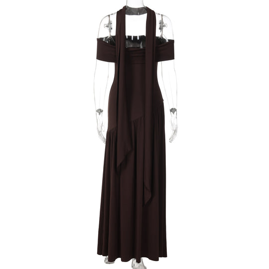 Damen Maxikleid mit schulterfreiem Design und seitlichem Schlitz EB