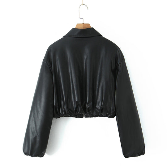 Damen Kunstleder Bikerjacke im lässigen Cropped-Design EB
