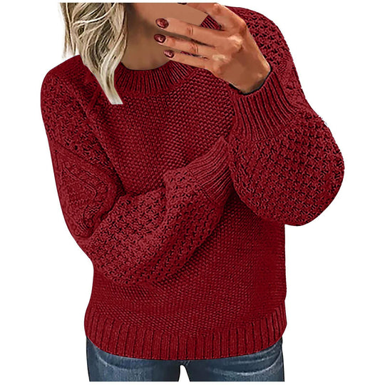Damen Strickpullover mit voluminösen Ärmeln und strukturierter Oberfläche EB