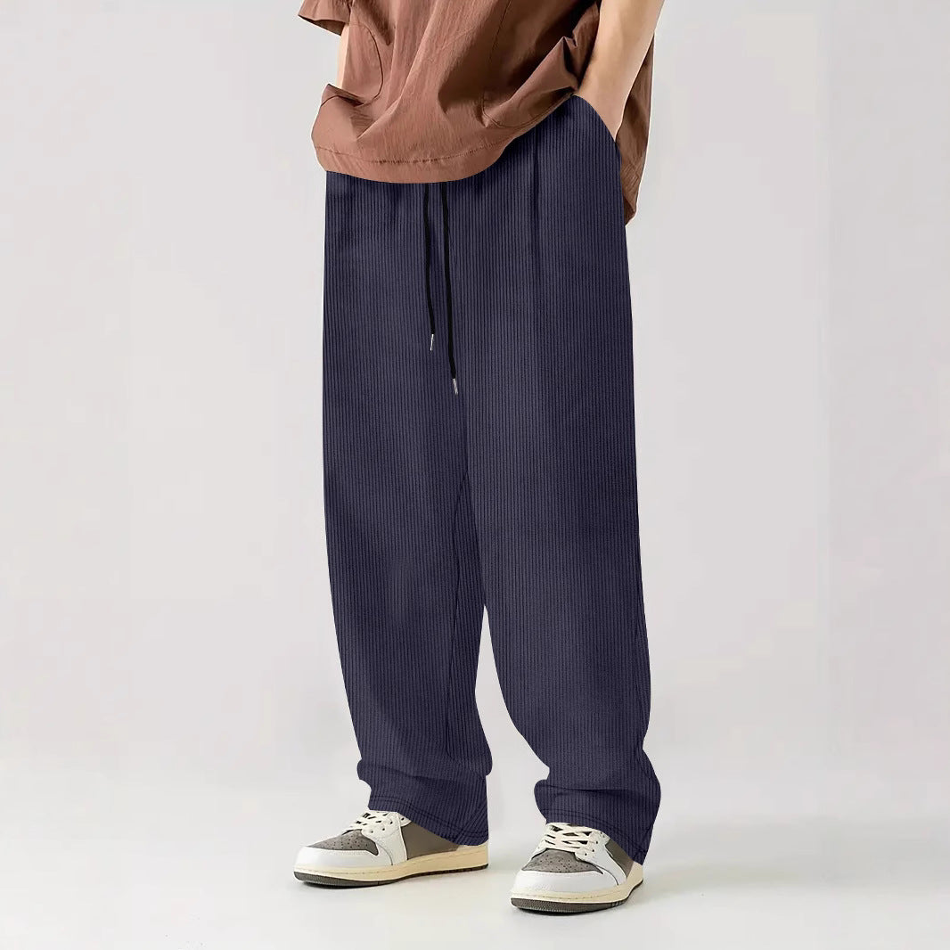 Herren nan weite Relax-Freizeithose aus geripptem Jersey mit Kordelzug, Seitentaschen und weitem Bein EB