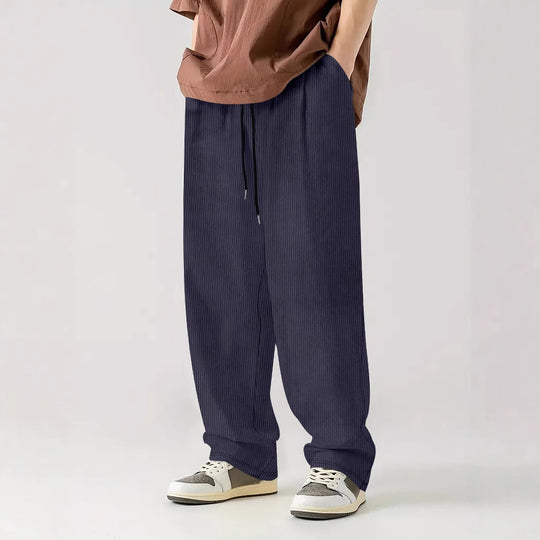 Herren nan weite Relax-Freizeithose aus geripptem Jersey mit Kordelzug, Seitentaschen und weitem Bein EB