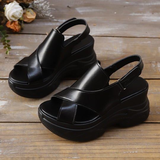 Damen Wedge-Sandaletten mit komfortablem Memory-Schaumfußbett und modischem Riemendesign EB