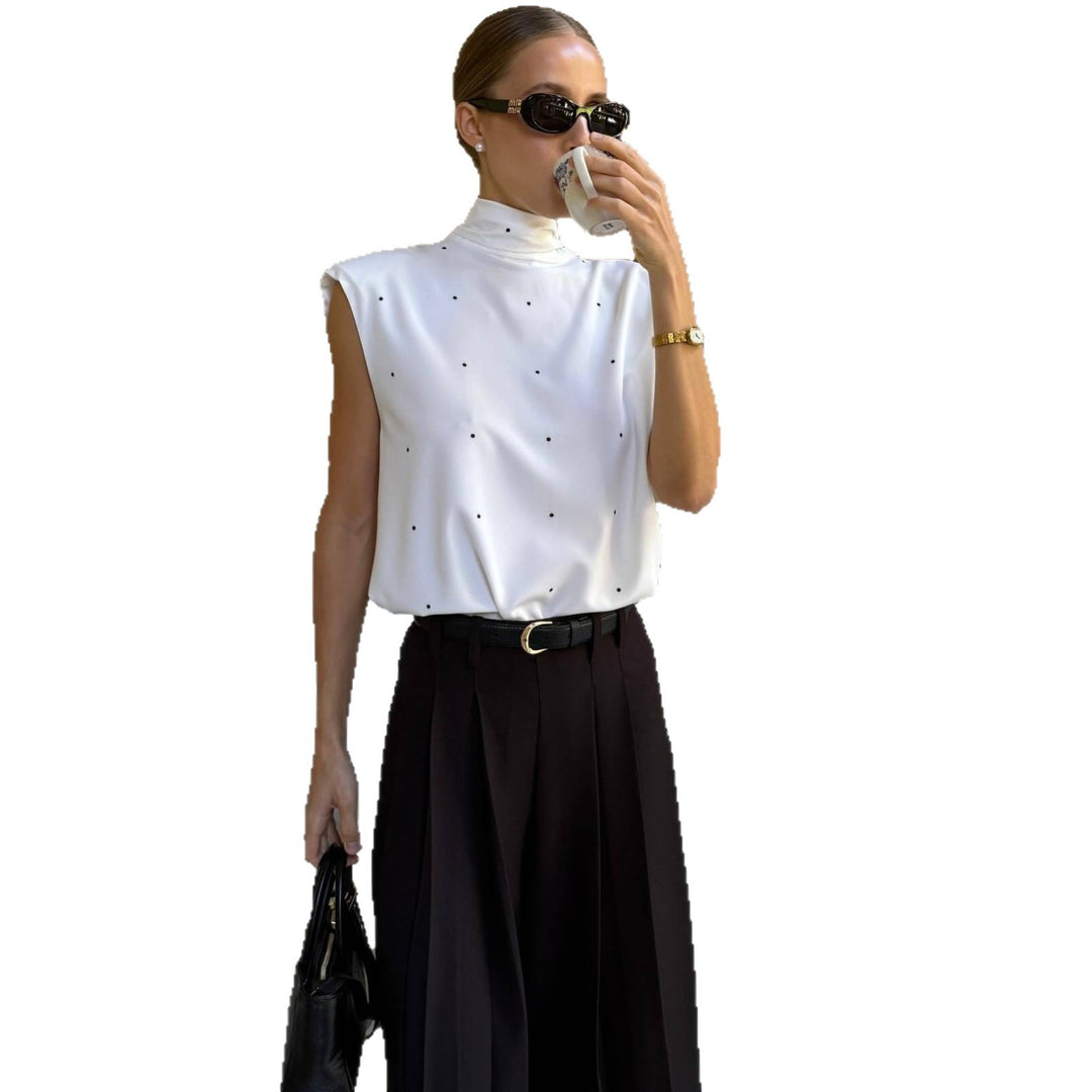Damen Elegantes Oberteil mit hohem Kragen und feinen Punkten EB