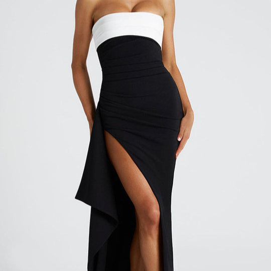 Damen Elegantes Abendkleid mit tiefem Schlitz und trägerlosem Design EB