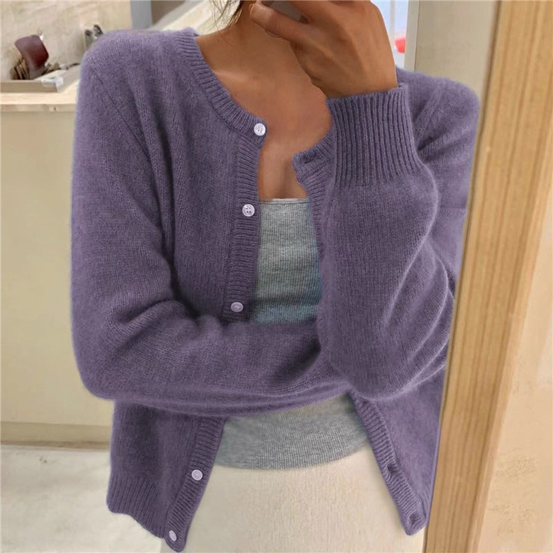 Damen weicher Strickcardigan mit dekorativen Knöpfen und raffinierter Maschenstruktur EB