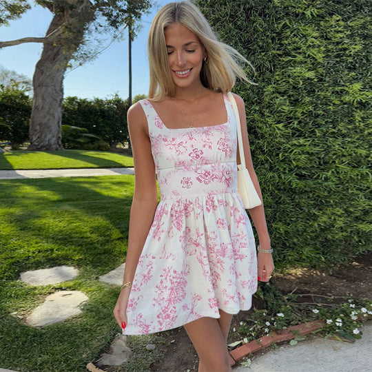 Damen Sommerliches Blumenkleid mit quadratischem Ausschnitt EB