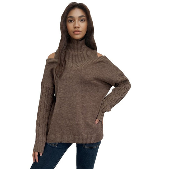 Damen Pullover mit schulterfreien Ärmeln und Zopfmuster EB