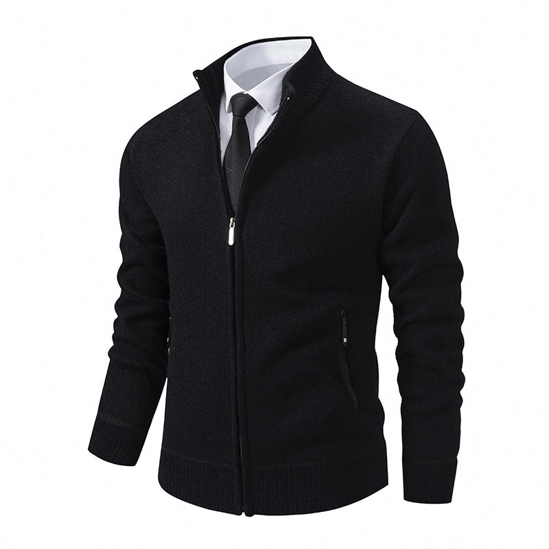 Herren Strickjacke mit hohem Kragen und modernen Reißverschlusstaschen EB