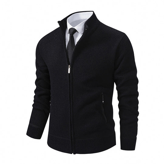 Herren Strickjacke mit hohem Kragen und modernen Reißverschlusstaschen EB