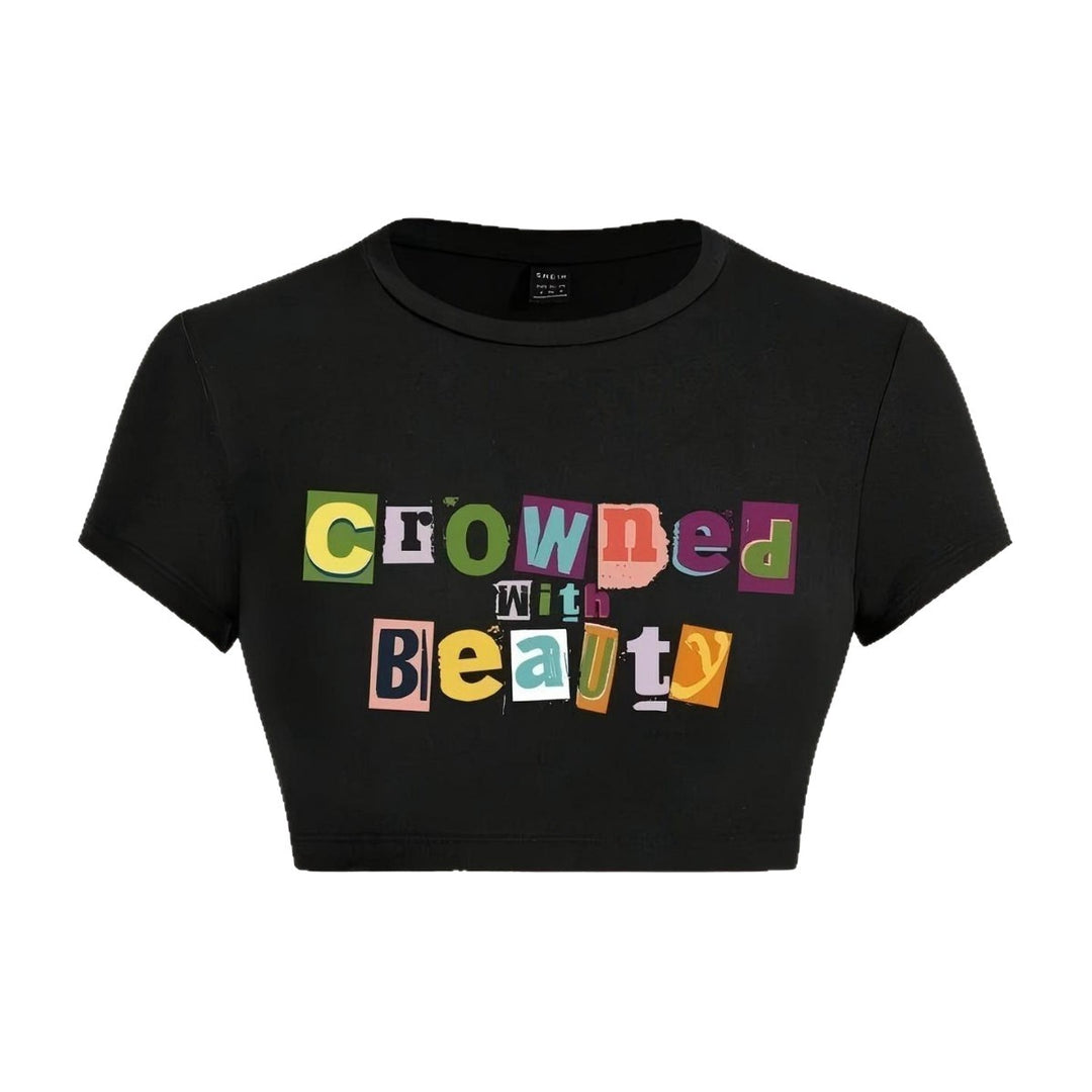 Damen Crop-T-Shirt mit kreativem unvergesslichem Statement EB