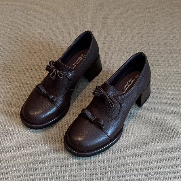 Damen elegante Schnürschuhe mit dekorativen Schleifen und komfortablem Blockabsatz EB