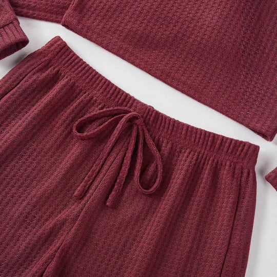 Damen Bequemes Zweiteiliges Waffel-Set mit Langarmoberteil und Shorts EB
