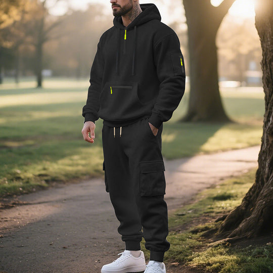 Herren nan Urbaner Cargo-Jogginganzug mit Kapuzenhoodie und Reißverschlusstaschen EB
