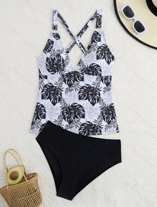 Damen Tankini-Set mit floralem Oberteil und klassischer Bikini-Hose EB