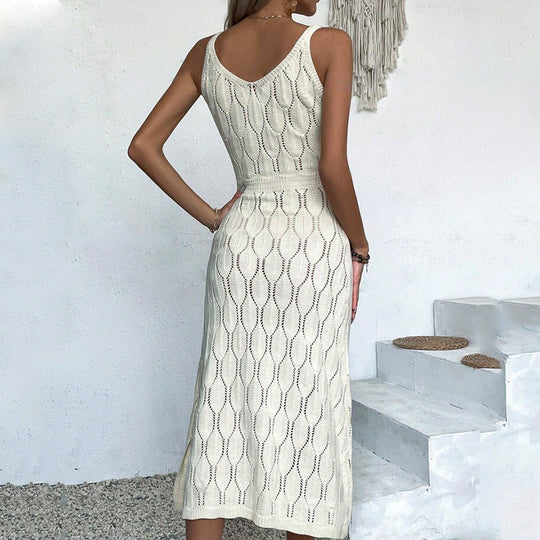 Damen gehäkeltes Midi-Kleid mit raffiniertem Mustermix EB