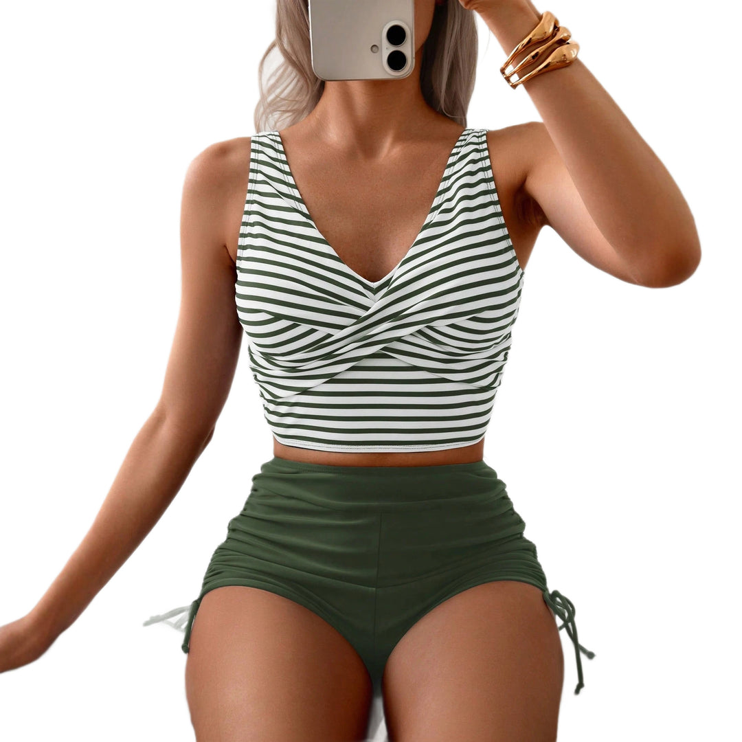 Damen Sportliches Crop-Top und Hochtaillierte Shorts EB