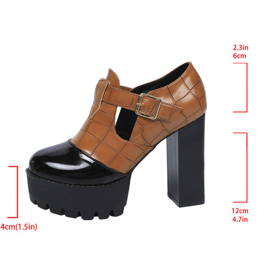 Damen Plateau-Pumps mit modischem Krokoprägungs-Design und verstellbarem Riemen EB