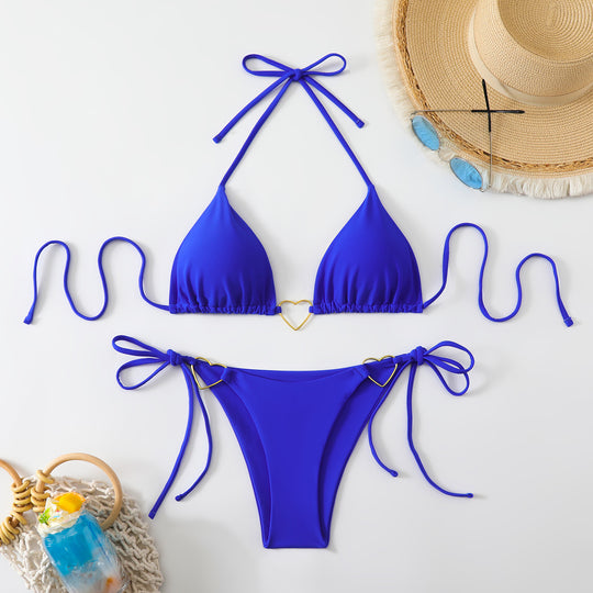 Damen Triangel-Bikini-Set mit verspielten Schleifen und Herz-Applikationen EB