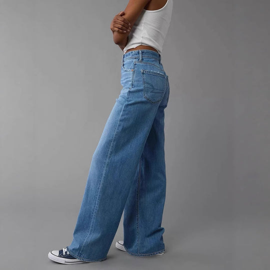 Damen Weit geschnittene Jeanshose mit hohem Bund und lässigem Schnitt EB