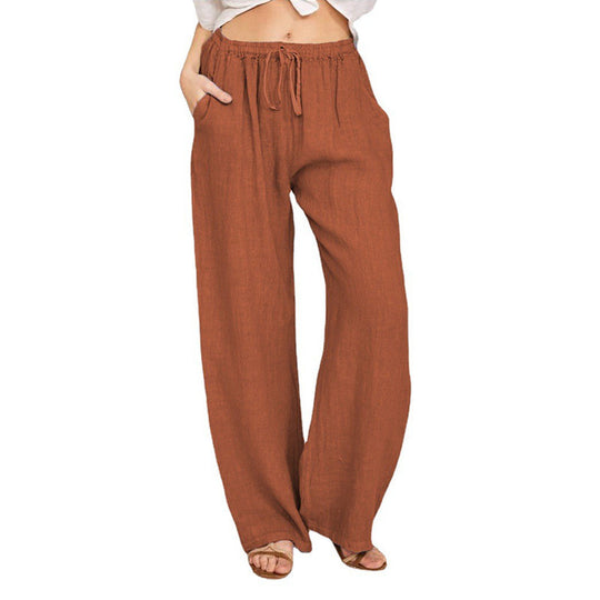 Damen nan weite Leinenhose mit elastischem Bund und Tunnelzug EB