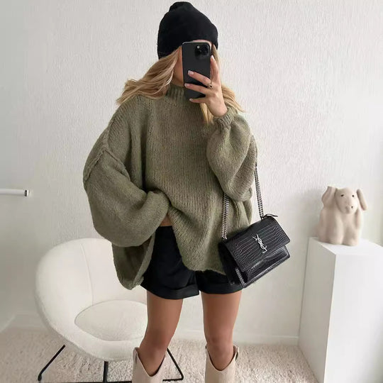 Damen Oversized Strickpullover mit weichem Material und modischen Ärmeln EB
