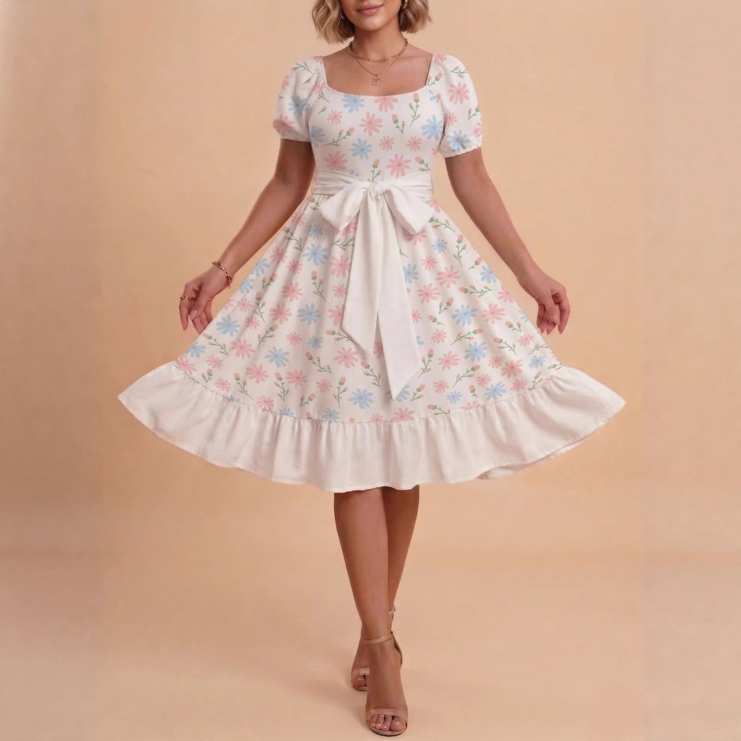 Damen Verspieltes Maxikleid mit Bärenmuster und taillierbarem Band EB