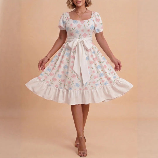 Damen Verspieltes Maxikleid mit Bärenmuster und taillierbarem Band EB