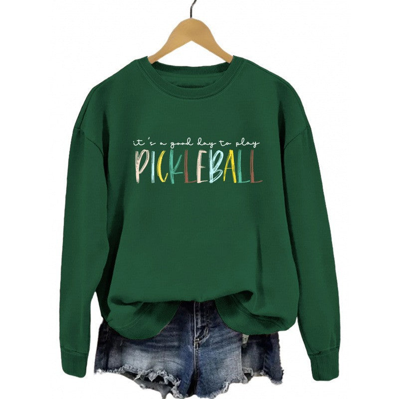 Damen lässiger Sweatshirt mit buntem Pickleball-Druck EB