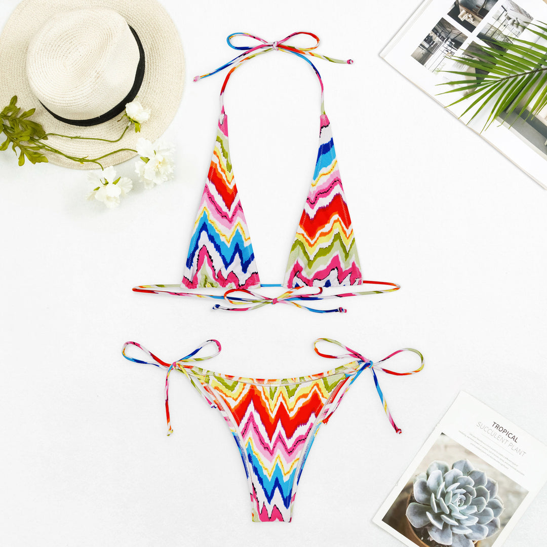 Damen Triangel-Bikini mit verstellbaren Schnüren und angesagtem Wellenmuster EB