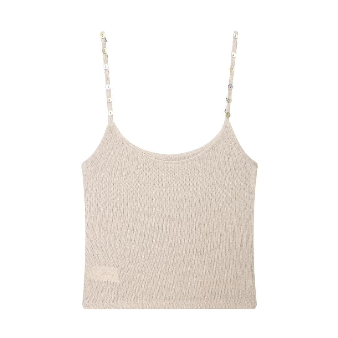 Damen Trägershirt mit feiner Struktur und dekorativen Knöpfen EB
