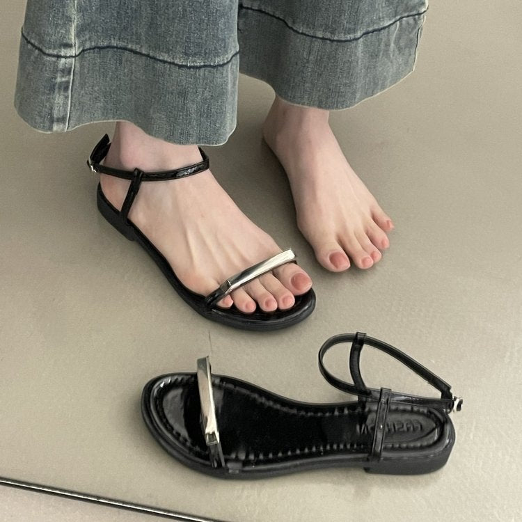Damen elegante Riemchen-Sandalen mit modischem Glitzerakzent EB