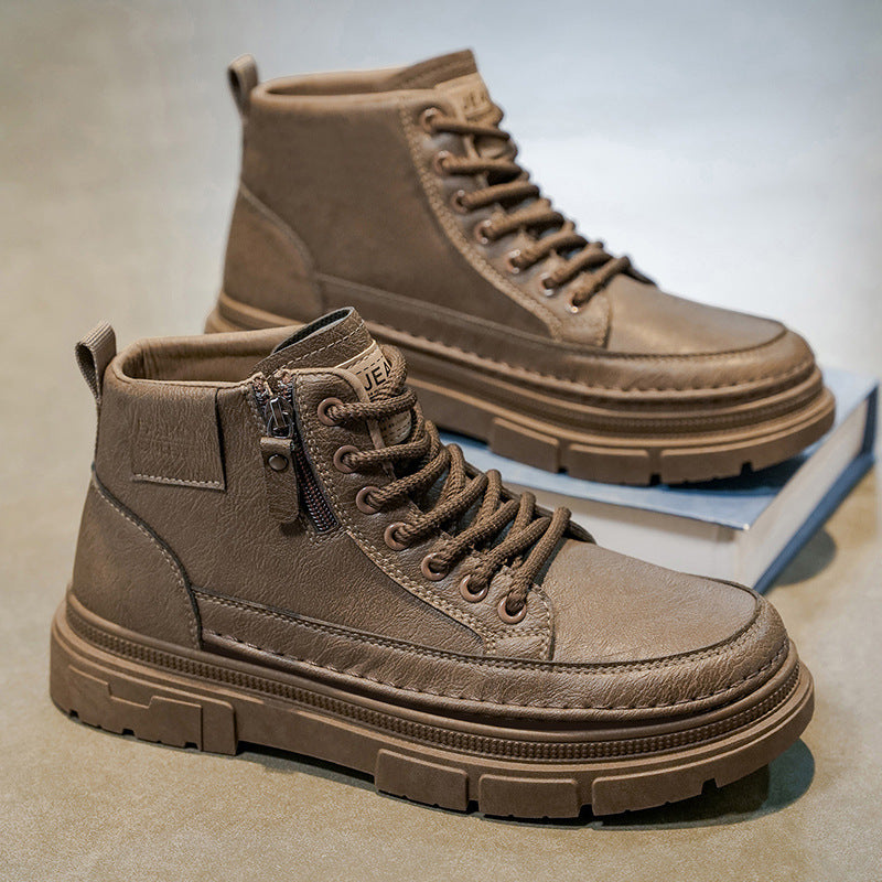 Damen Modische Schnürstiefel mit seitlichem Reißverschluss und robustem Profil EB