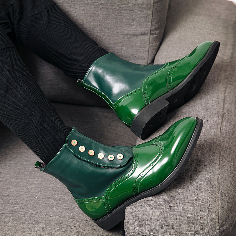 Damen elegante Lackleder Stiefeletten mit modischen Knöpfen EB