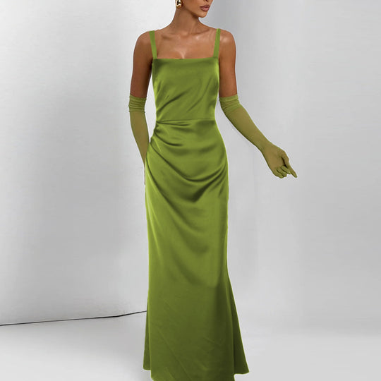 Damen elegantes Abendkleid mit schmalen Trägern und seidigem Fall EB