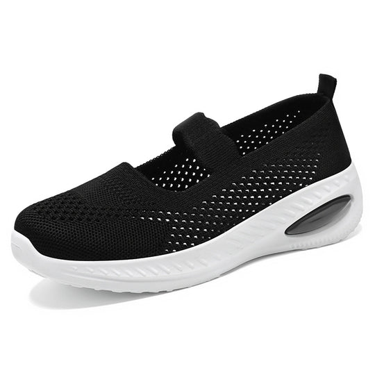 Damen nan atmungsaktiver Strick-Mary-Jane-Sneaker mit elastischem Riemen und sichtbarem Luftkissen-Plateau EB
