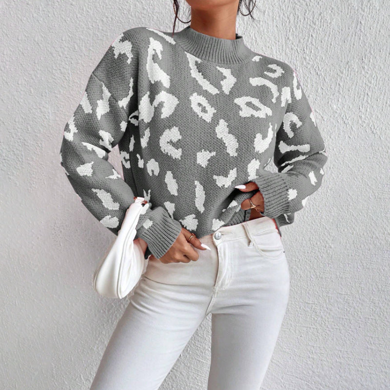 Damen modischer Pullover mit auffälligem Tiermuster und bequemer Passform EB