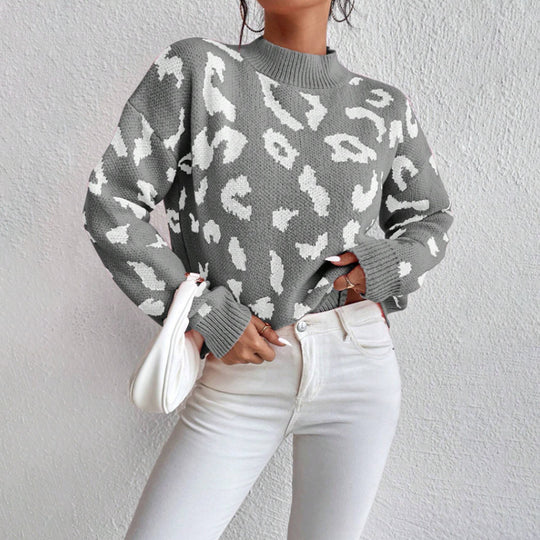 Damen modischer Pullover mit auffälligem Tiermuster und bequemer Passform EB