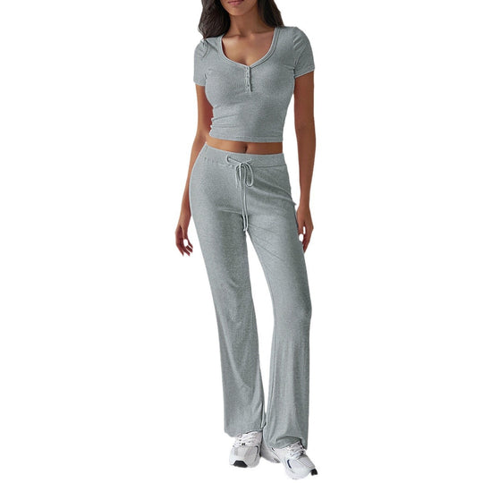Damen Kombinations-Set mit cropped Oberteil und weiten Hosen EB