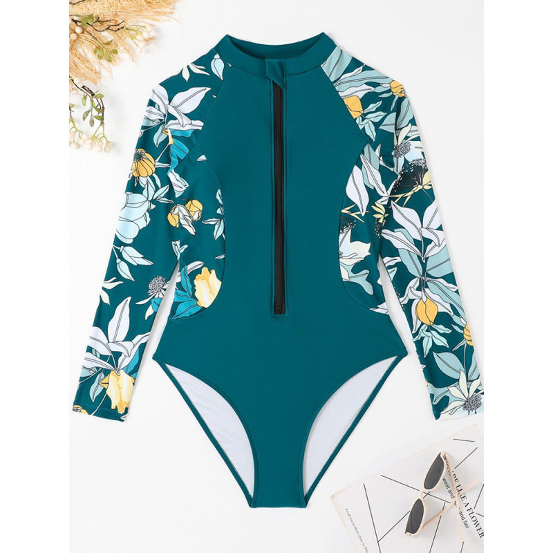 Damen Surfanzug mit floralem Design und sportlichem Reißverschluss EB