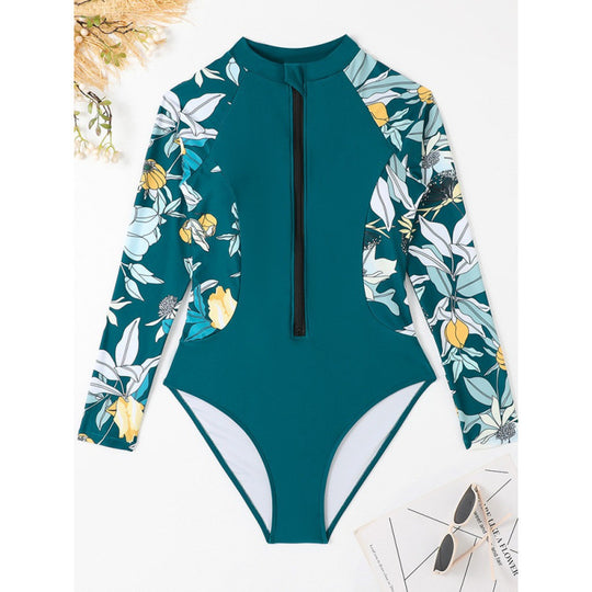 Damen Surfanzug mit floralem Design und sportlichem Reißverschluss EB