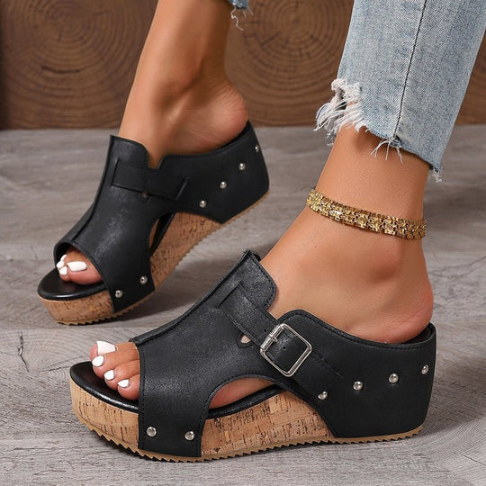 Damen modische Clogs mit verstellbarer Schnalle und korkähnlicher Sohle EB