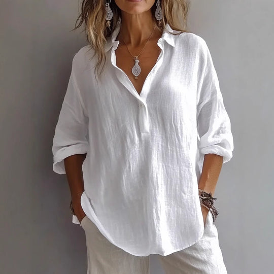 Damen Lockeres Knopf-Bluse Hemd EB