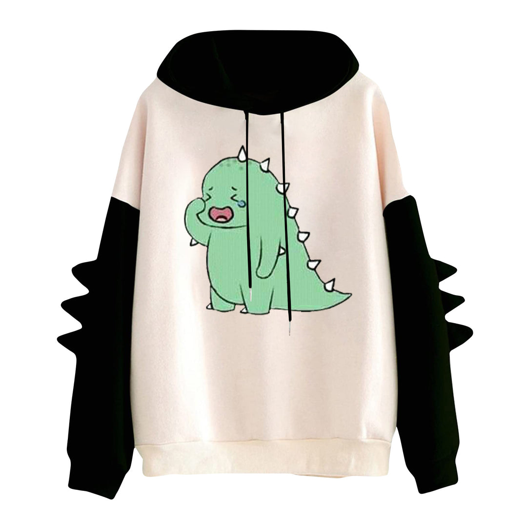 Damen nan Kapuzenpullover mit niedlichem Dinosaurier-Print und dreidimensionalen Ärmeldetails EB