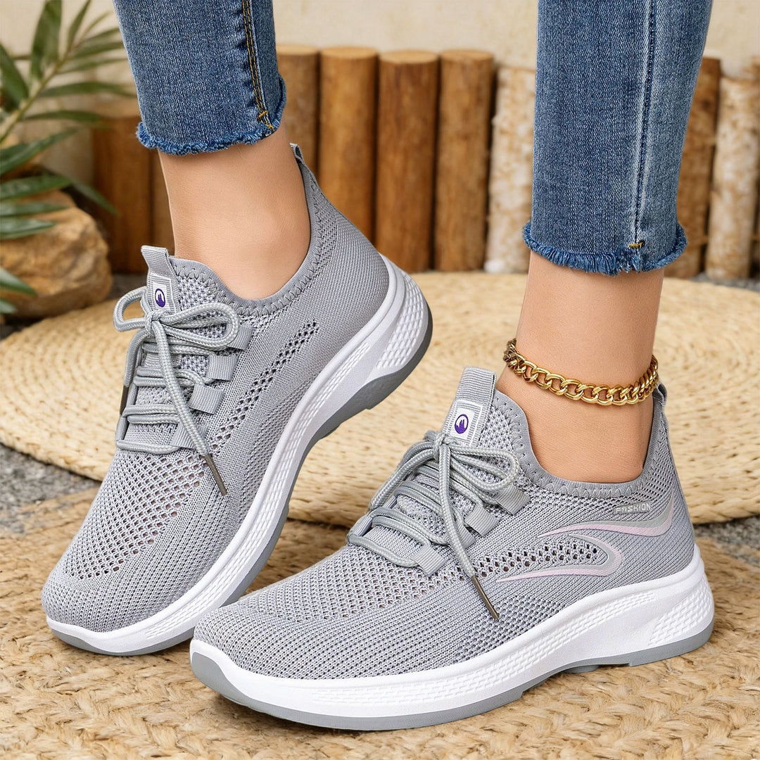 Damen nan atmungsaktiver Strick-Freizeitsneaker mit elastischer Schnürung und stoßabsorbierender Keilsohle EB