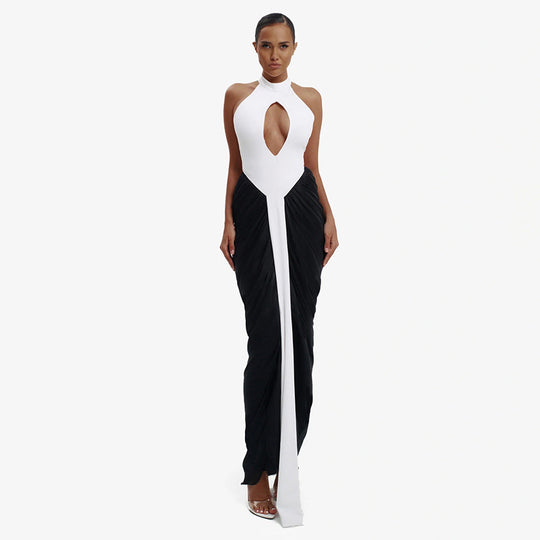 Damen Maxikleid mit hochgeschlossenem Ausschnitt und elegantem Cut-Out EB