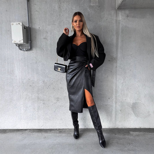 Damen Elegante Wickelrock mit hohem Schlitz EB