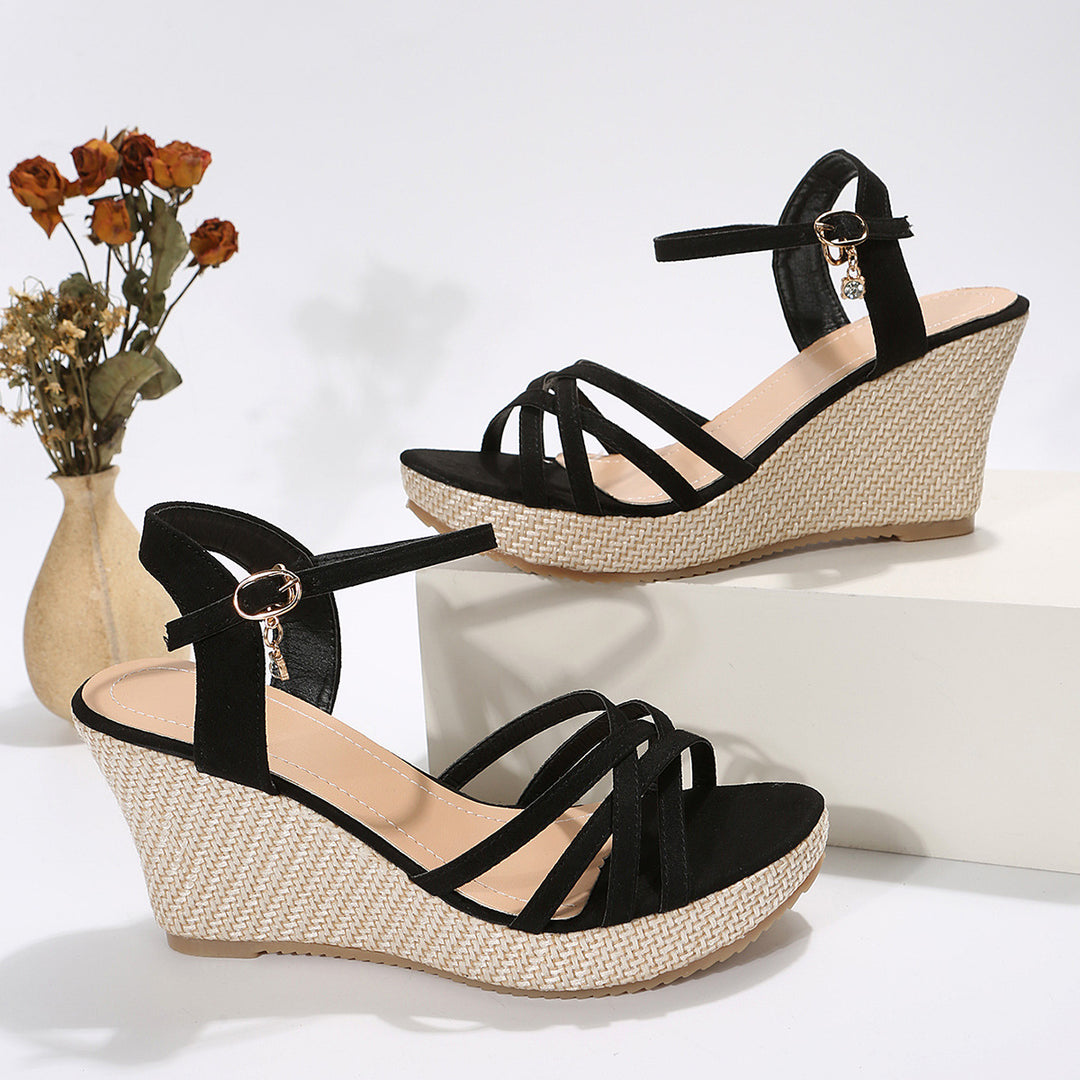 Damen Wedge-Sandaletten mit raffiniertem Riemendesign und bequemer Sohle EB