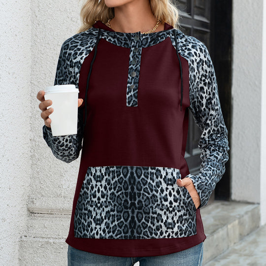 Damen Kapuzenpullover mit Leopardenmuster und Kängurutasche EB