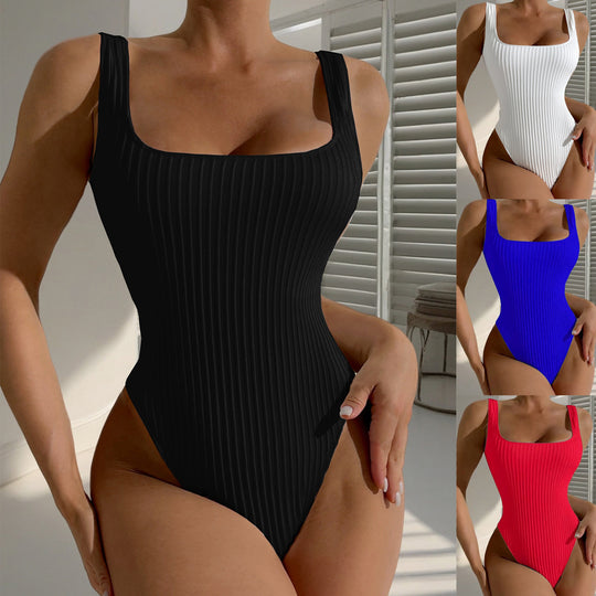 Damen Einteiler Badeanzug mit figurformendem Rippendesign EB
